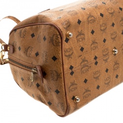 MCM Cognac Visetos Coated Canvas Heritage Boston Bag