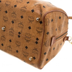 MCM Cognac Visetos Coated Canvas Heritage Boston Bag
