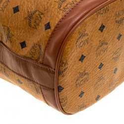 MCM Cognac Visetos Coated Canvas Bucket Bag