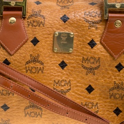 MCM Cognac Visetos Coated Canvas Small Heritage Boston Bag