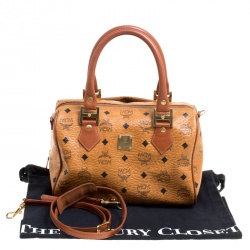 MCM Cognac Visetos Coated Canvas Small Heritage Boston Bag