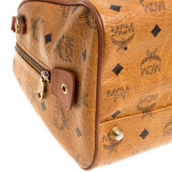 MCM Cognac Visetos Coated Canvas Small Heritage Boston Bag