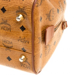 MCM Cognac Visetos Coated Canvas Small Heritage Boston Bag