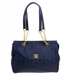 MCM Dark Blue Nylon Visetos Chain Tote