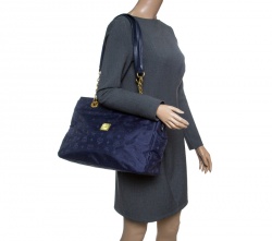 MCM Dark Blue Nylon Visetos Chain Tote