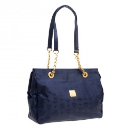 MCM Dark Blue Nylon Visetos Chain Tote