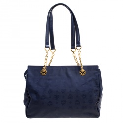 MCM Dark Blue Nylon Visetos Chain Tote