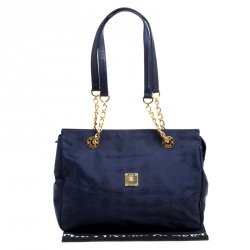 MCM Dark Blue Nylon Visetos Chain Tote