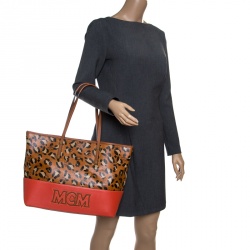 MCM Multicolor Animal Print Leather Shopper Tote