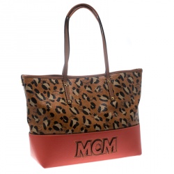 MCM Multicolor Animal Print Leather Shopper Tote