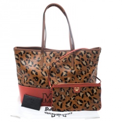 MCM Multicolor Animal Print Leather Shopper Tote