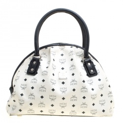 MCM White Visetos Leather Dome Satchel