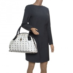 MCM White Visetos Leather Dome Satchel