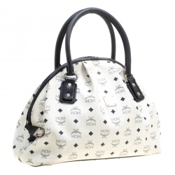 MCM White Visetos Leather Dome Satchel