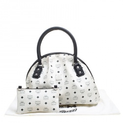 MCM White Visetos Leather Dome Satchel