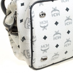 MCM White Visetos Leather Dome Satchel