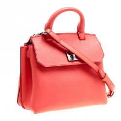 MCM Red Leather Small Milla Top Handle Bag