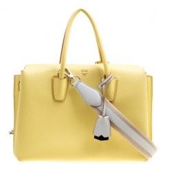MCM Yellow Leather Medium Milla Top Handle Bag
