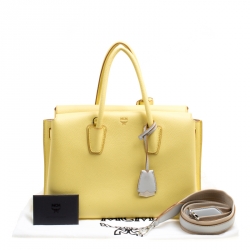 MCM Yellow Leather Medium Milla Top Handle Bag