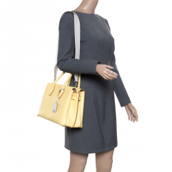 MCM Yellow Leather Medium Milla Top Handle Bag