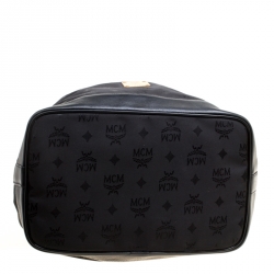 MCM Black Nylon Drawstring Bucket Bag