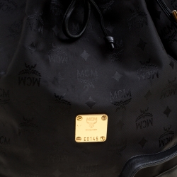 MCM Black Nylon Drawstring Bucket Bag