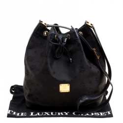 MCM Black Nylon Drawstring Bucket Bag