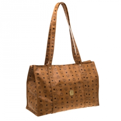 MCM Cognac Visetos Coated Canvas Extra Large Heritage Top Zip Shopper Tote