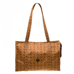 MCM Cognac Visetos Coated Canvas Extra Large Heritage Top Zip Shopper Tote