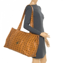 MCM Cognac Visetos Coated Canvas Extra Large Heritage Top Zip Shopper Tote