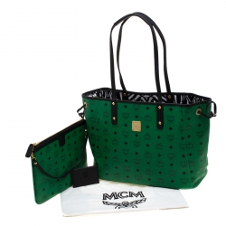 Pre Owned MCM Green/Black Visetos Leather Shopper Project Reversible Tote