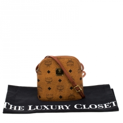 Pre Owned MCM Cognac Visetos Leather Zip Crossbody Bag