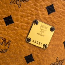 Pre Owned MCM Cognac Visetos Leather Zip Crossbody Bag