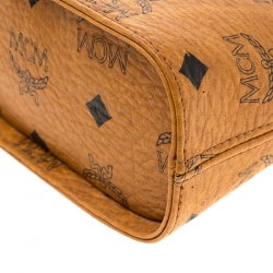 Pre Owned MCM Cognac Visetos Leather Zip Crossbody Bag