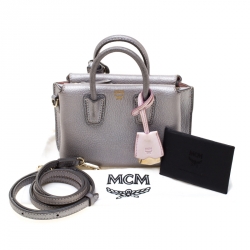 MCM Silver Leather X Mini Milla Crossbody Bag