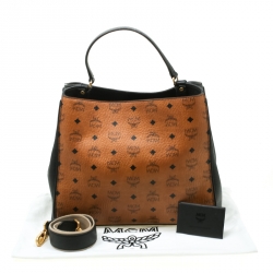 Pre Owned MCM Black/Cognac Visetos Coated Canvas and Leather Corina Tote