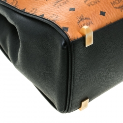 Pre Owned MCM Black/Cognac Visetos Coated Canvas and Leather Corina Tote