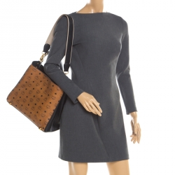 Pre Owned MCM Black/Cognac Visetos Coated Canvas and Leather Corina Tote