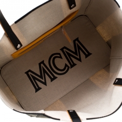 MCM Black/White Canvas Medium Ilse East-West Tote