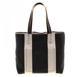 MCM Black/White Canvas Medium Ilse East-West Tote