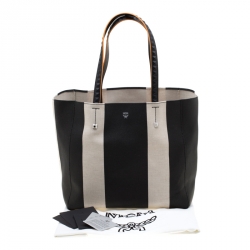 MCM Black/White Canvas Medium Ilse East-West Tote