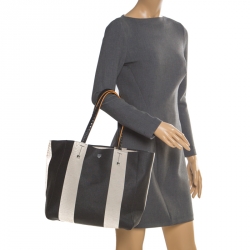 MCM Black/White Canvas Medium Ilse East-West Tote