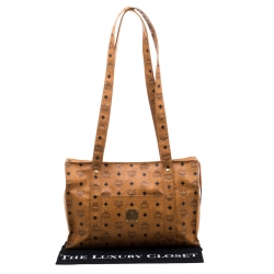 MCM Cognac Visetos Coated Canvas Top Zip Tote