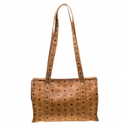 MCM Cognac Visetos Coated Canvas Top Zip Tote