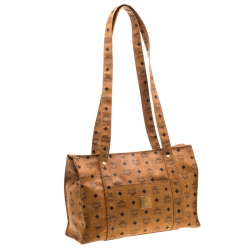 MCM Cognac Visetos Coated Canvas Top Zip Tote
