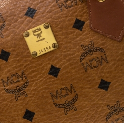 MCM Cognac Visetos Coated Canvas Small Heritage Boston Bag