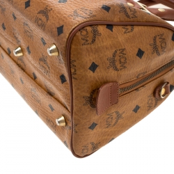 MCM Cognac Visetos Coated Canvas Small Heritage Boston Bag