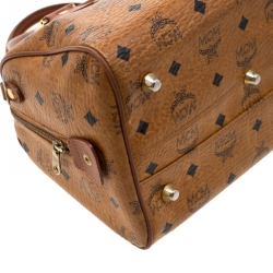 MCM Cognac Visetos Coated Canvas Small Heritage Boston Bag