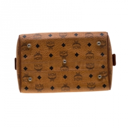 MCM Cognac Visetos Coated Canvas Small Heritage Boston Bag