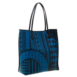 MCM Blue/Black Visetos Baroque Print Kira North South Tote 